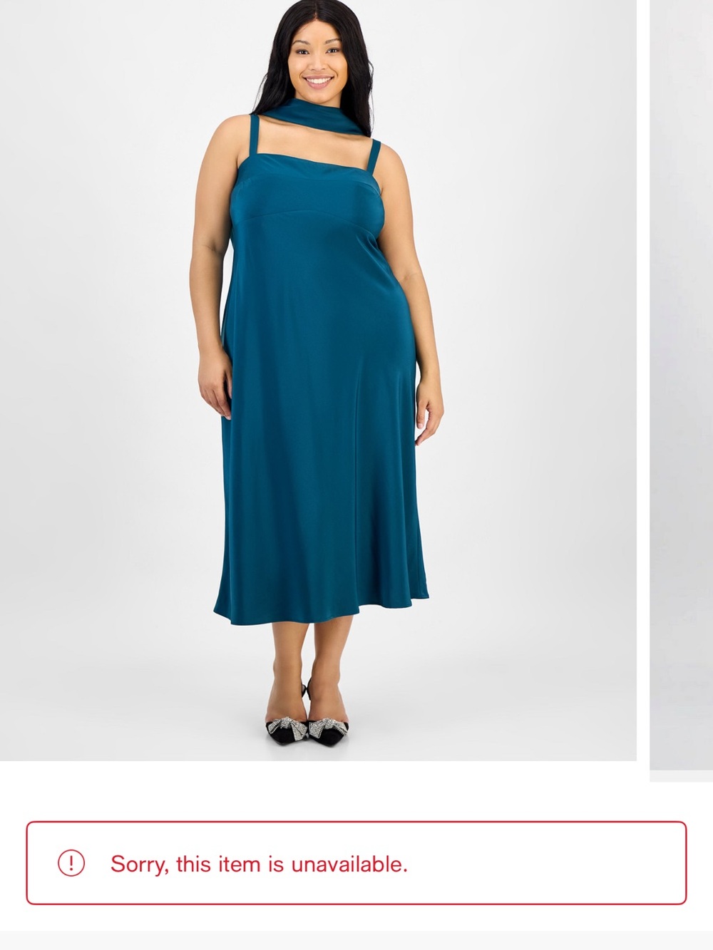 Plus-Size Teal Midi Dress with Scarf Detail